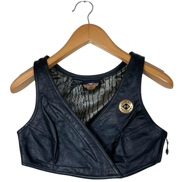 Harley Davidson Black Leather Bra/Crop Top Women’s Size Small Motorcycle Moto - Picture 1 of 10